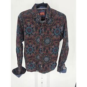 Consequence men's long-sleeve button-up shirt with a dark, colorful paisley Sz S